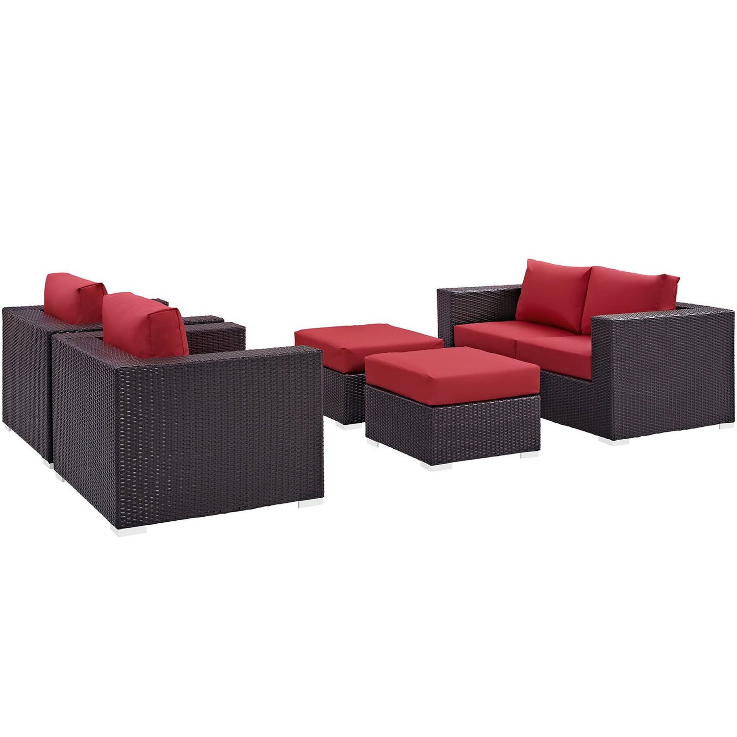 Modway Outlet Convene 5 Piece Outdoor Patio Sofa Set by Modway  Outdoor Furniture Furniture Espresso Red - EEI-2158-EXP-RED-SET