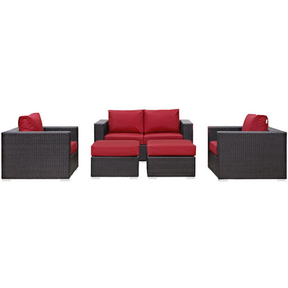 Modway Outlet Convene 5 Piece Outdoor Patio Sofa Set by Modway  Outdoor Furniture Furniture Espresso Red - EEI-2158-EXP-RED-SET