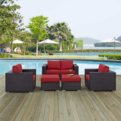 Modway Outlet Convene 5 Piece Outdoor Patio Sofa Set by Modway  Outdoor Furniture Furniture Espresso Red - EEI-2158-EXP-RED-SET