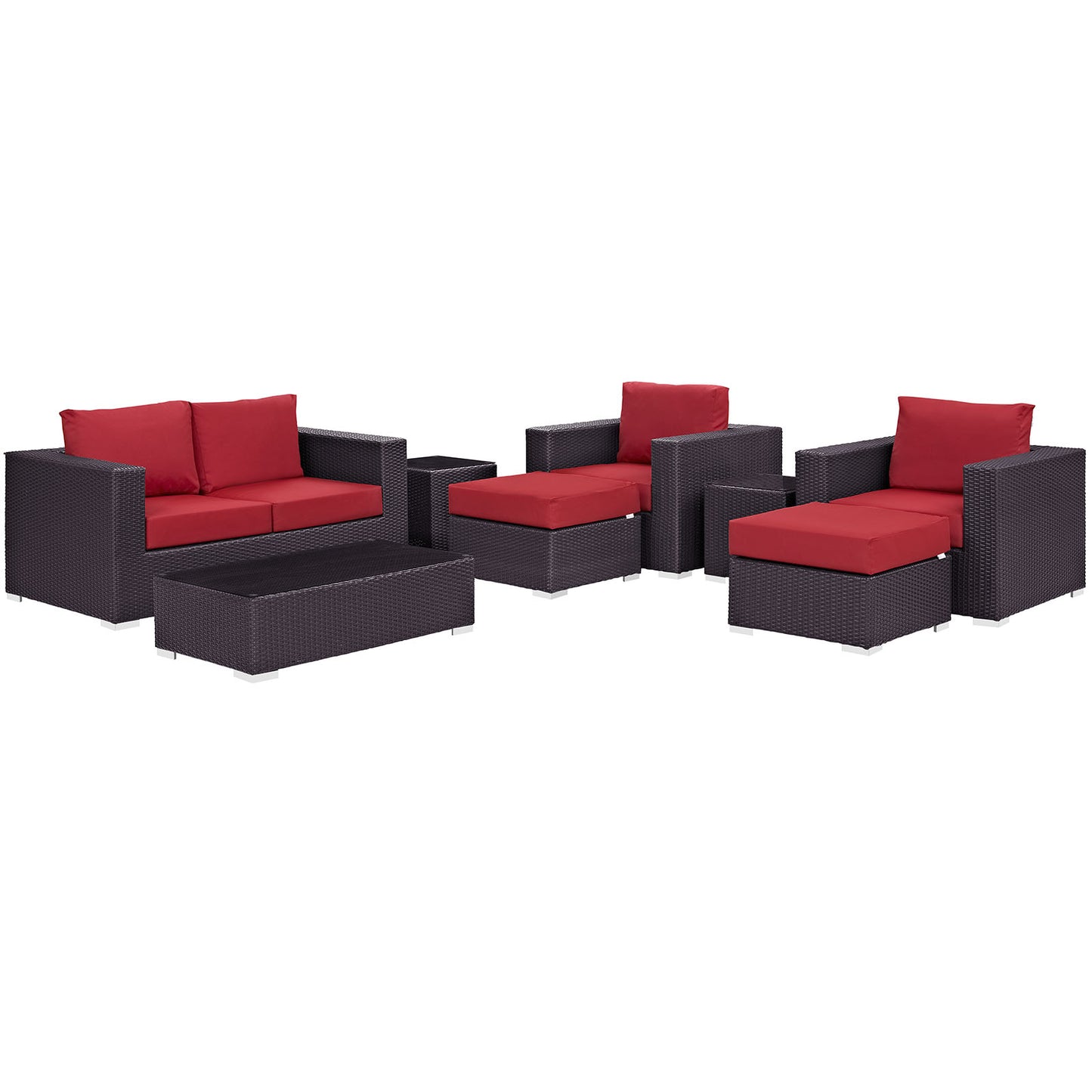 Modway Outlet Convene 8 Piece Outdoor Patio Sofa Set by Modway  Outdoor Furniture Furniture Espresso Red - EEI-2159-EXP-RED-SET