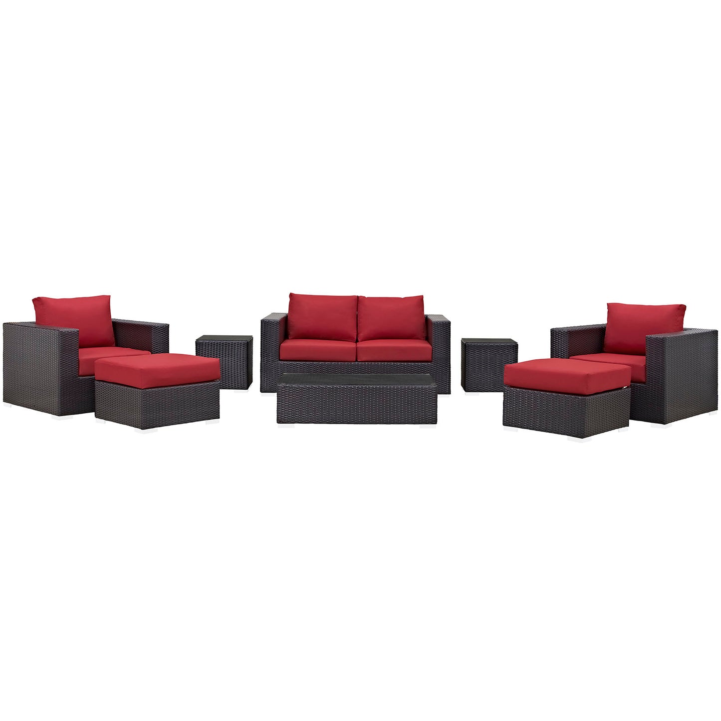 Modway Outlet Convene 8 Piece Outdoor Patio Sofa Set by Modway  Outdoor Furniture Furniture Espresso Red - EEI-2159-EXP-RED-SET