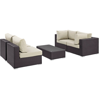 Modway - Convene 5 Piece Outdoor Patio Sectional Set by Modway  Outdoor Furniture Sofa Sectionals Brown - EEI-2163-EXP-BEI-SET