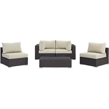 Modway - Convene 5 Piece Outdoor Patio Sectional Set by Modway  Outdoor Furniture Sofa Sectionals Brown - EEI-2163-EXP-BEI-SET
