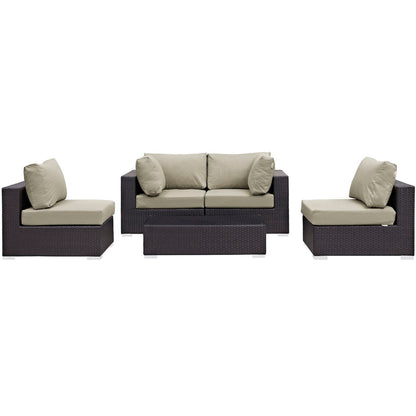 Modway - Convene 5 Piece Outdoor Patio Sectional Set by Modway  Outdoor Furniture Sofa Sectionals Brown - EEI-2163-EXP-BEI-SET