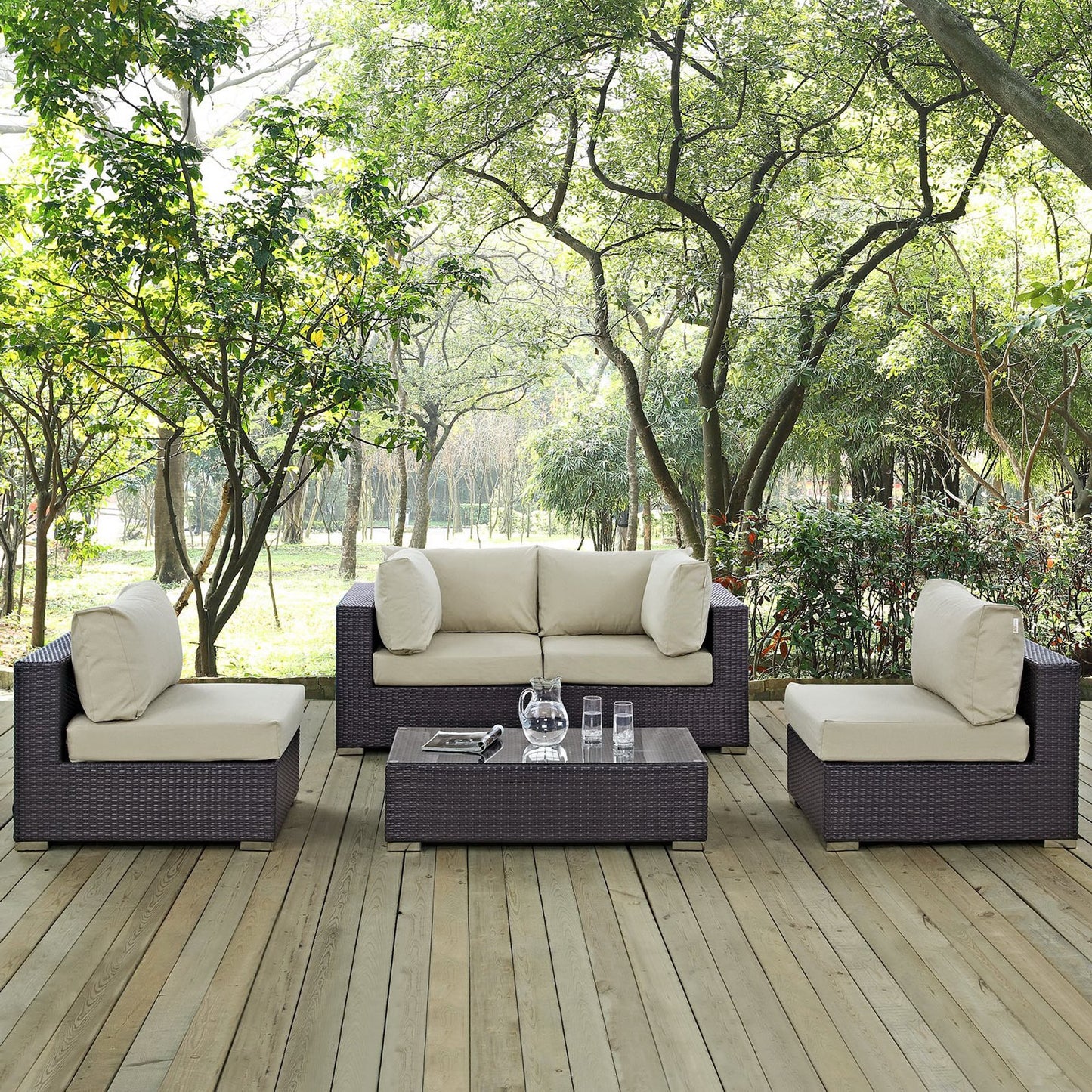Modway - Convene 5 Piece Outdoor Patio Sectional Set by Modway  Outdoor Furniture Sofa Sectionals Brown - EEI-2163-EXP-BEI-SET