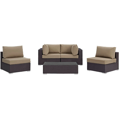 Modway - Convene 5 Piece Outdoor Patio Sectional Set by Modway  Outdoor Furniture Sofa Sectionals Gray - EEI-2163-EXP-MOC-SET