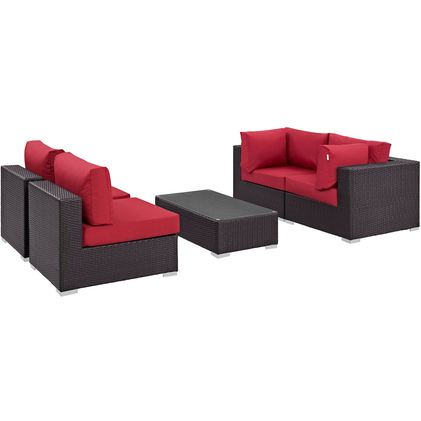 Modway Outlet Convene 5 Piece Outdoor Patio Sectional Set by Modway  Outdoor Furniture Furniture Espresso Red - EEI-2163-EXP-RED-SET