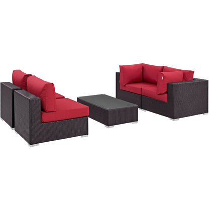 Modway Outlet Convene 5 Piece Outdoor Patio Sectional Set by Modway  Outdoor Furniture Furniture Espresso Red - EEI-2163-EXP-RED-SET