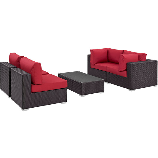 Modway Outlet Convene 5 Piece Outdoor Patio Sectional Set by Modway  Outdoor Furniture Furniture Espresso Red - EEI-2163-EXP-RED-SET