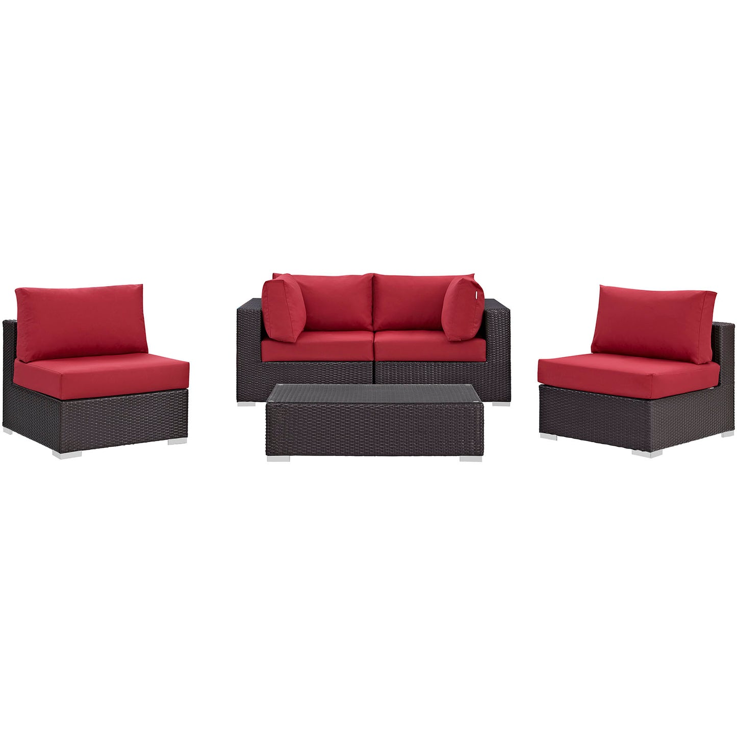 Modway Outlet Convene 5 Piece Outdoor Patio Sectional Set by Modway  Outdoor Furniture Furniture Espresso Red - EEI-2163-EXP-RED-SET