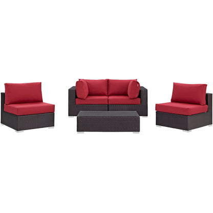 Modway Outlet Convene 5 Piece Outdoor Patio Sectional Set by Modway  Outdoor Furniture Furniture Espresso Red - EEI-2163-EXP-RED-SET