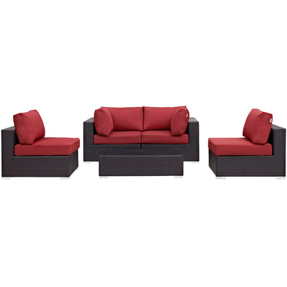Modway Outlet Convene 5 Piece Outdoor Patio Sectional Set by Modway  Outdoor Furniture Furniture Espresso Red - EEI-2163-EXP-RED-SET
