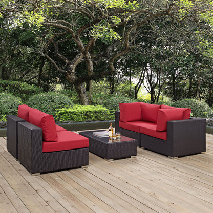 Modway Outlet Convene 5 Piece Outdoor Patio Sectional Set by Modway  Outdoor Furniture Furniture Espresso Red - EEI-2163-EXP-RED-SET