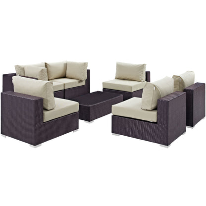 Modway - Convene 7 Piece Outdoor Patio Sectional Set by Modway  Outdoor Furniture Sofa Sectionals Brown - EEI-2164-EXP-BEI-SET