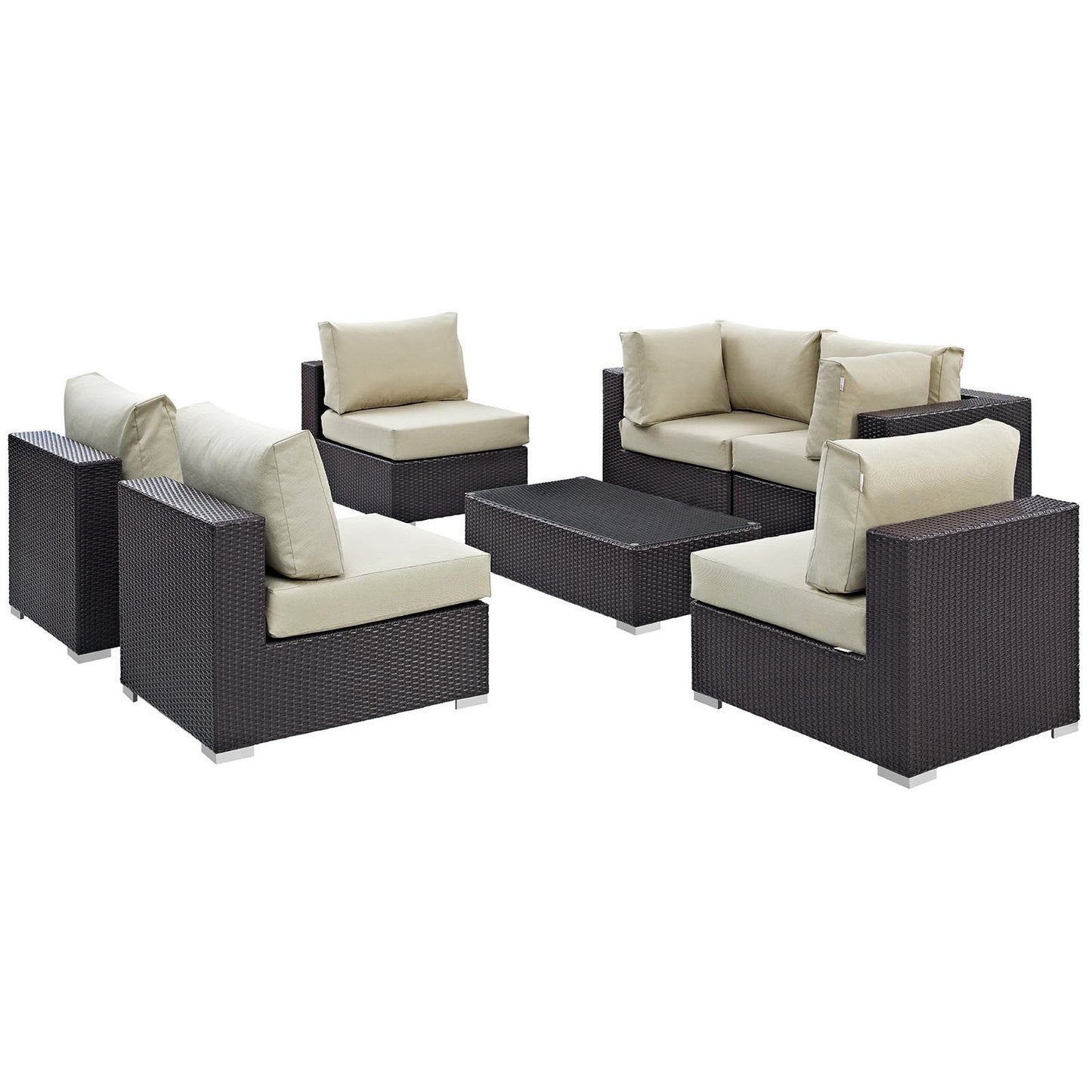 Modway - Convene 7 Piece Outdoor Patio Sectional Set by Modway  Outdoor Furniture Sofa Sectionals Brown - EEI-2164-EXP-BEI-SET