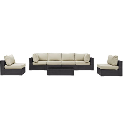 Modway - Convene 7 Piece Outdoor Patio Sectional Set by Modway  Outdoor Furniture Sofa Sectionals Brown - EEI-2164-EXP-BEI-SET