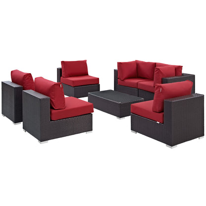 Modway Outlet Convene 7 Piece Outdoor Patio Sectional Set by Modway  Outdoor Furniture Furniture Espresso Red - EEI-2164-EXP-RED-SET