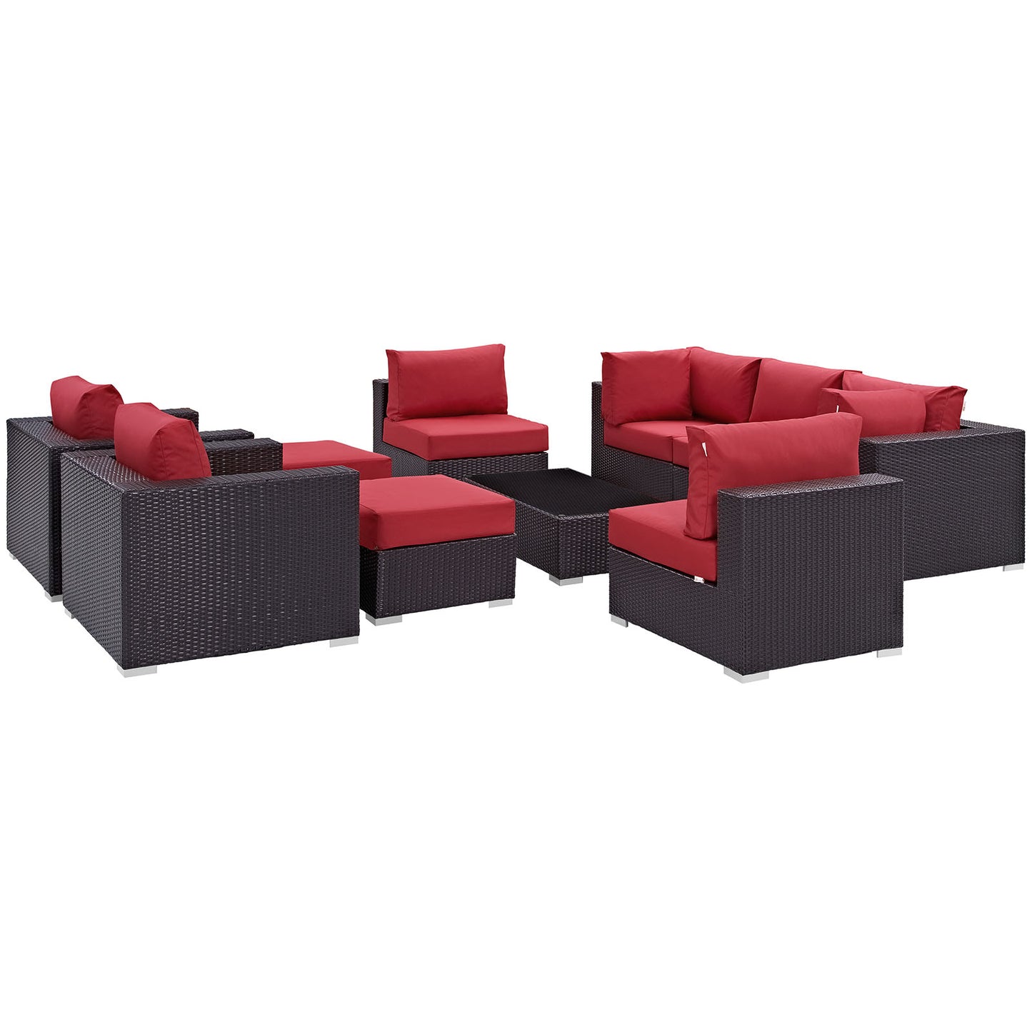 Modway Outlet Convene 10 Piece Outdoor Patio Sectional Set by Modway  Outdoor Furniture Furniture Espresso Red - EEI-2169-EXP-RED-SET