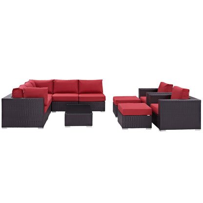 Modway Outlet Convene 10 Piece Outdoor Patio Sectional Set by Modway  Outdoor Furniture Furniture Espresso Red - EEI-2169-EXP-RED-SET