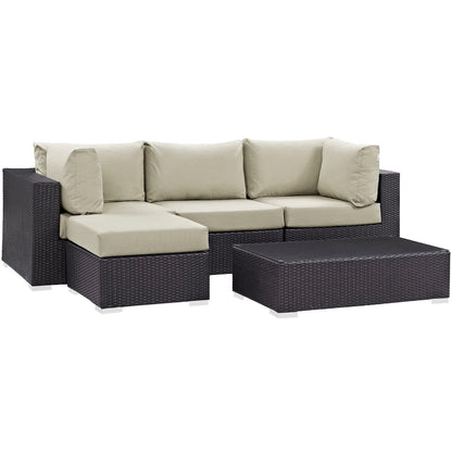 Modway - Convene 5 Piece Outdoor Patio Sectional Set by Modway  Outdoor Furniture Sofa Sectionals Brown - EEI-2172-EXP-BEI-SET