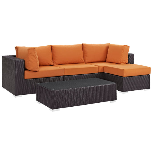 Modway Outlet Convene 5 Piece Outdoor Patio Sectional Set by Modway  Outdoor Furniture Furniture Espresso Orange - EEI-2172-EXP-ORA-SET