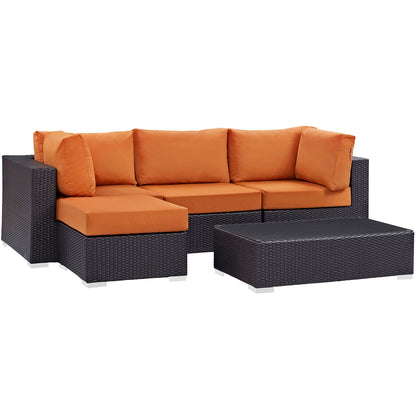 Modway Outlet Convene 5 Piece Outdoor Patio Sectional Set by Modway  Outdoor Furniture Furniture Espresso Orange - EEI-2172-EXP-ORA-SET