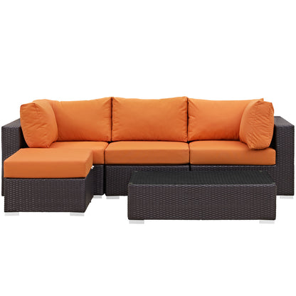 Modway Outlet Convene 5 Piece Outdoor Patio Sectional Set by Modway  Outdoor Furniture Furniture Espresso Orange - EEI-2172-EXP-ORA-SET
