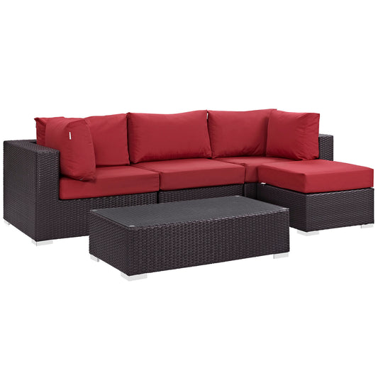 Modway Outlet Convene 5 Piece Outdoor Patio Sectional Set by Modway  Outdoor Furniture Furniture Espresso Red - EEI-2172-EXP-RED-SET