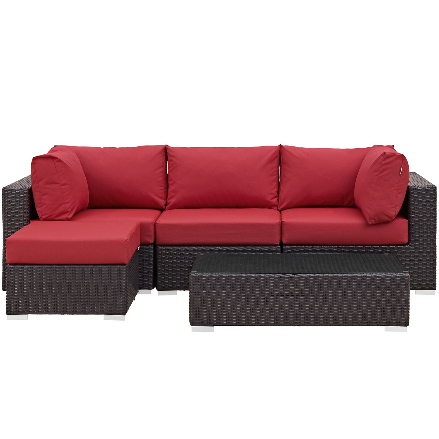 Modway Outlet Convene 5 Piece Outdoor Patio Sectional Set by Modway  Outdoor Furniture Furniture Espresso Red - EEI-2172-EXP-RED-SET