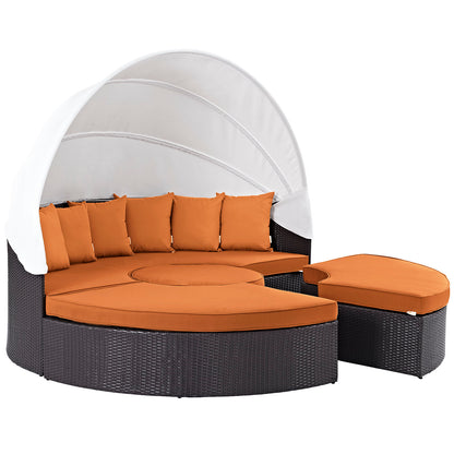 Modway Outlet Convene Outdoor Patio Wicker Rattan Canopy Sectional Daybed by Modway  Outdoor Furniture Furniture Espresso Orange - EEI-2173-EXP-ORA-SET