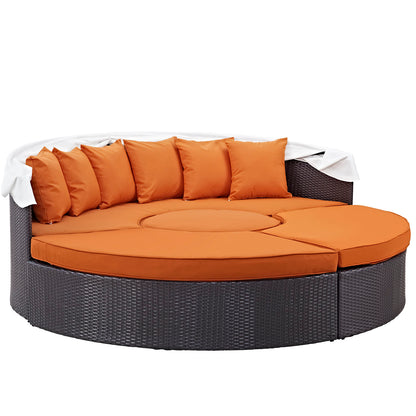 Modway Outlet Convene Outdoor Patio Wicker Rattan Canopy Sectional Daybed by Modway  Outdoor Furniture Furniture Espresso Orange - EEI-2173-EXP-ORA-SET