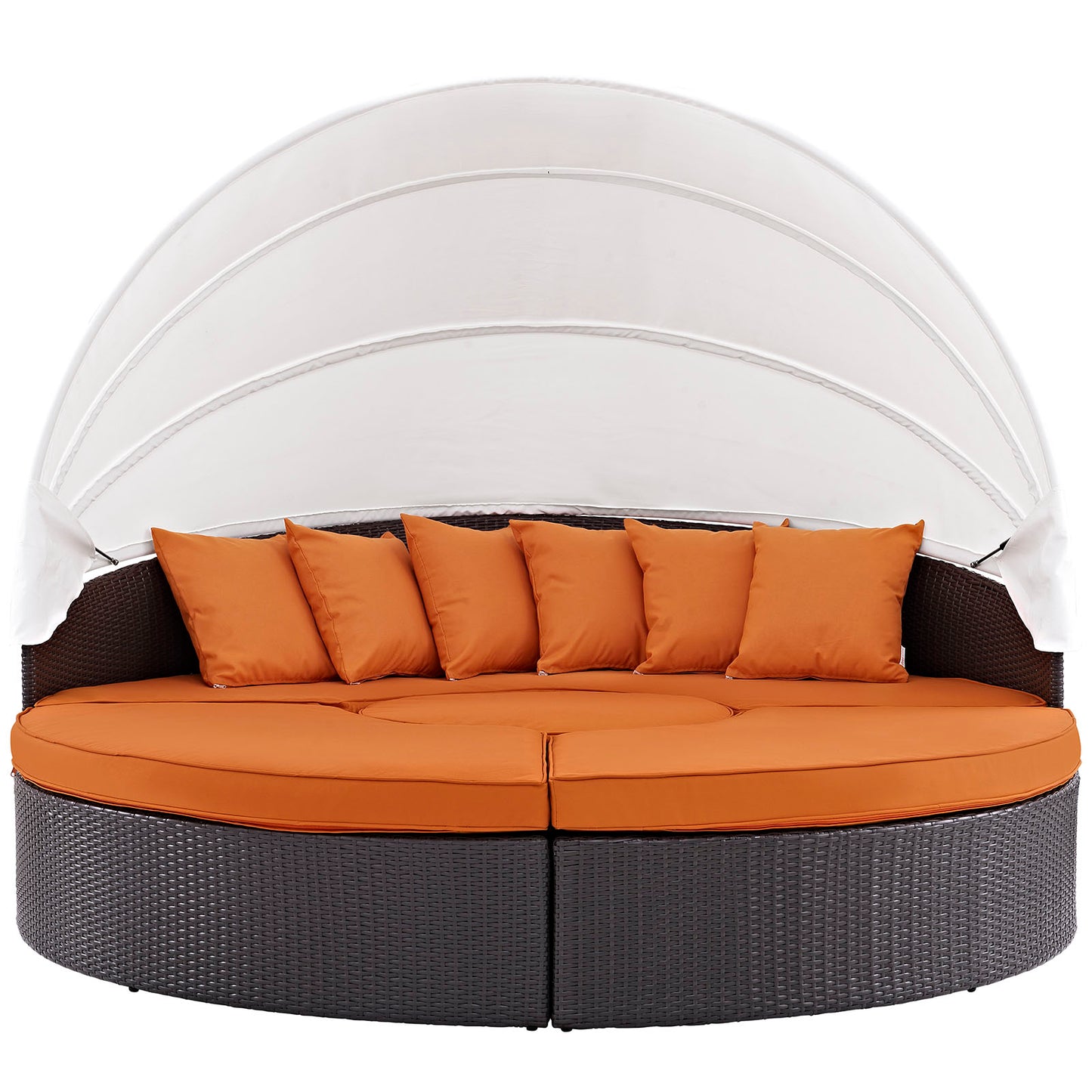 Modway Outlet Convene Outdoor Patio Wicker Rattan Canopy Sectional Daybed by Modway  Outdoor Furniture Furniture Espresso Orange - EEI-2173-EXP-ORA-SET