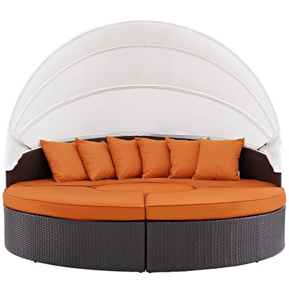 Modway Outlet Convene Outdoor Patio Wicker Rattan Canopy Sectional Daybed by Modway  Outdoor Furniture Furniture Espresso Orange - EEI-2173-EXP-ORA-SET