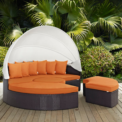 Modway Outlet Convene Outdoor Patio Wicker Rattan Canopy Sectional Daybed by Modway  Outdoor Furniture Furniture Espresso Orange - EEI-2173-EXP-ORA-SET