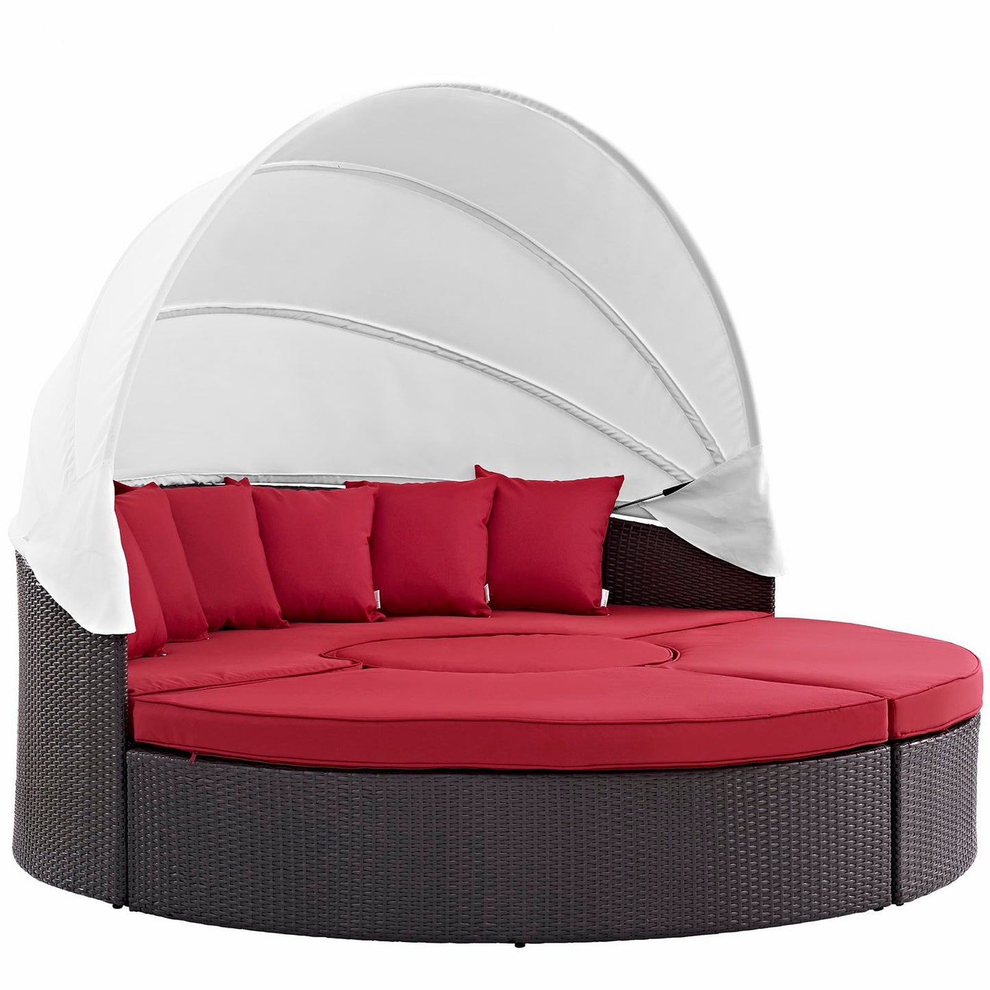 Modway Outlet Convene Outdoor Patio Wicker Rattan Canopy Sectional Daybed by Modway  Outdoor Furniture Furniture Espresso Red - EEI-2173-EXP-RED-SET