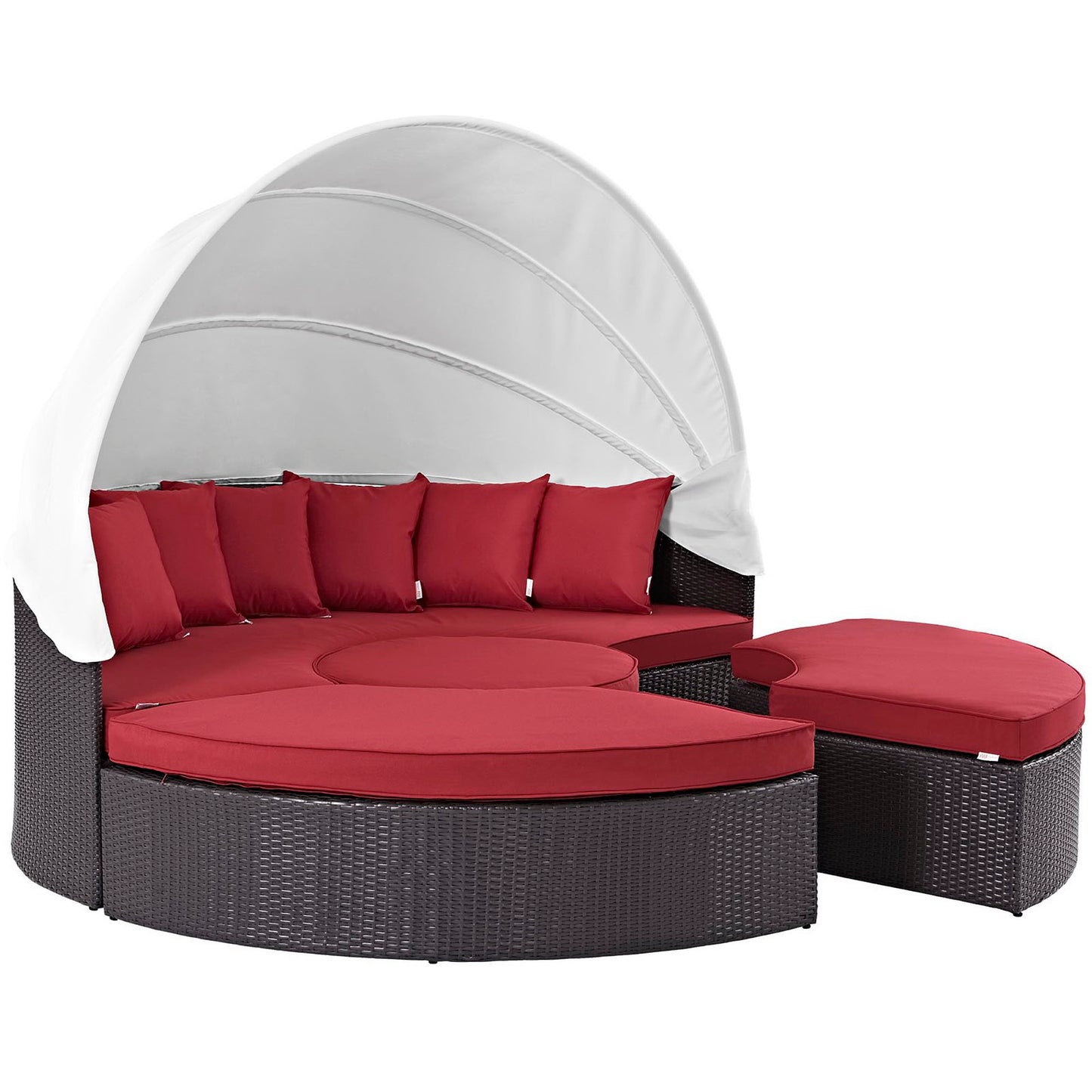 Modway Outlet Convene Outdoor Patio Wicker Rattan Canopy Sectional Daybed by Modway  Outdoor Furniture Furniture Espresso Red - EEI-2173-EXP-RED-SET