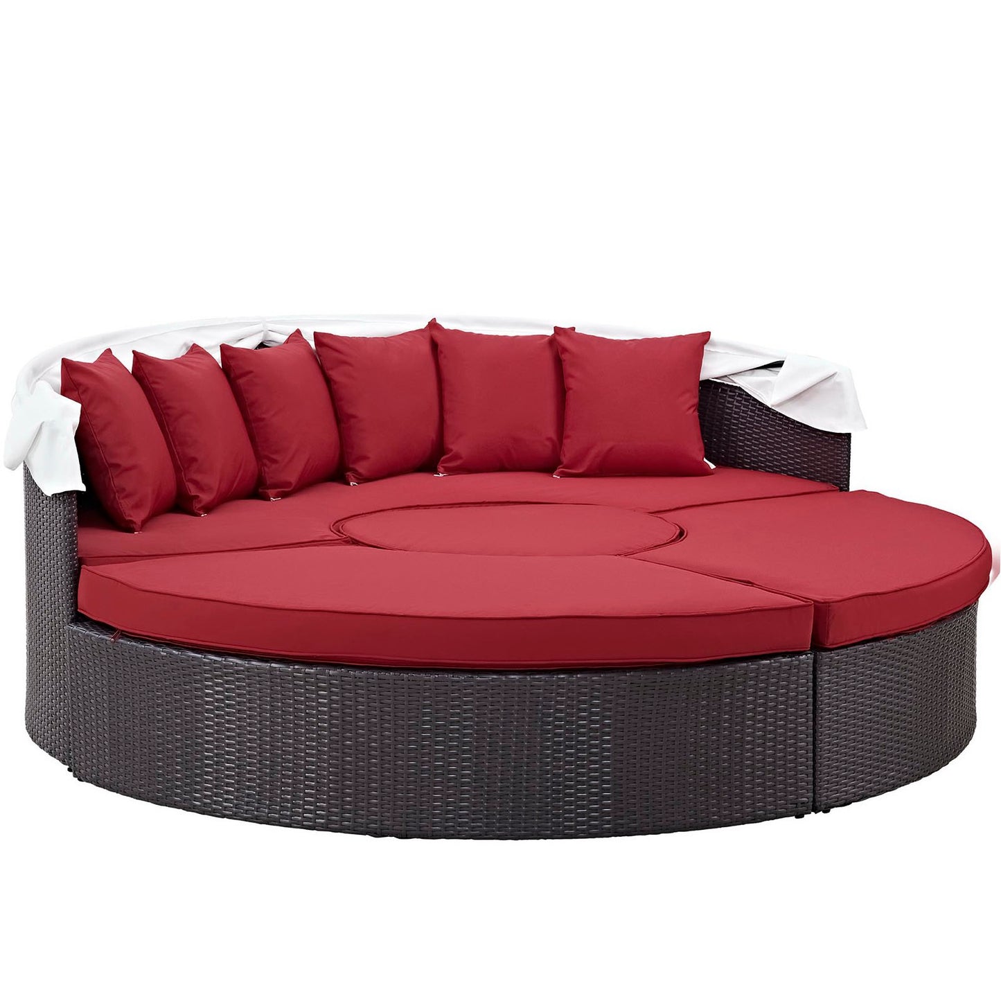 Modway Outlet Convene Outdoor Patio Wicker Rattan Canopy Sectional Daybed by Modway  Outdoor Furniture Furniture Espresso Red - EEI-2173-EXP-RED-SET