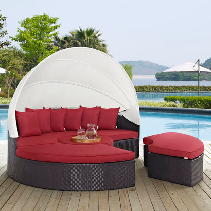 Modway Outlet Convene Outdoor Patio Wicker Rattan Canopy Sectional Daybed by Modway  Outdoor Furniture Furniture Espresso Red - EEI-2173-EXP-RED-SET