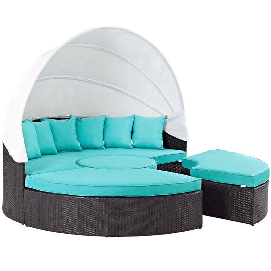 Modway Outlet Convene Outdoor Patio Wicker Rattan Canopy Sectional Daybed by Modway  Outdoor Furniture Furniture Espresso Turquoise - EEI-2173-EXP-TRQ-SET
