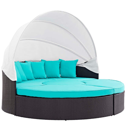 Modway Outlet Convene Outdoor Patio Wicker Rattan Canopy Sectional Daybed by Modway  Outdoor Furniture Furniture Espresso Turquoise - EEI-2173-EXP-TRQ-SET