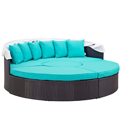Modway Outlet Convene Outdoor Patio Wicker Rattan Canopy Sectional Daybed by Modway  Outdoor Furniture Furniture Espresso Turquoise - EEI-2173-EXP-TRQ-SET
