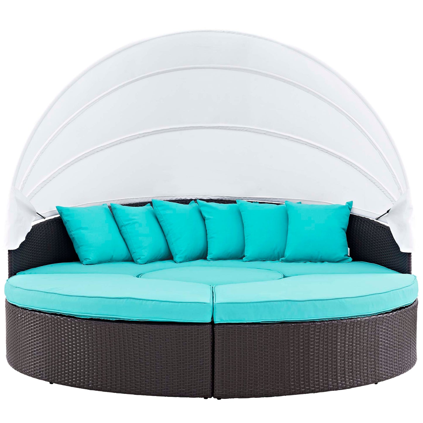 Modway Outlet Convene Outdoor Patio Wicker Rattan Canopy Sectional Daybed by Modway  Outdoor Furniture Furniture Espresso Turquoise - EEI-2173-EXP-TRQ-SET