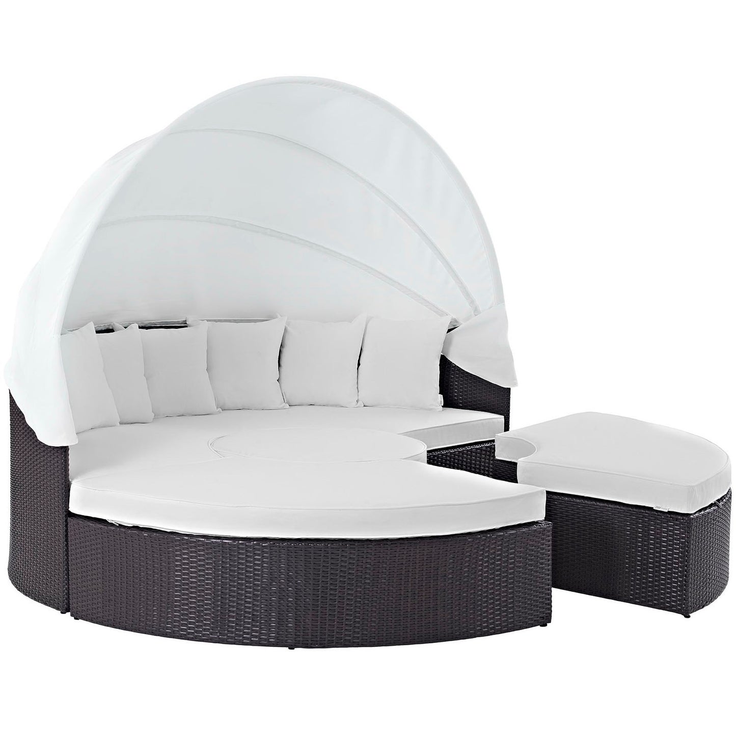Modway Outlet Convene Outdoor Patio Wicker Rattan Canopy Sectional Daybed by Modway  Outdoor Furniture Furniture Espresso White - EEI-2173-EXP-WHI-SET