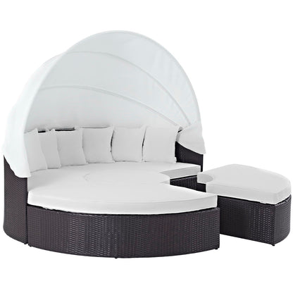 Modway Outlet Convene Outdoor Patio Wicker Rattan Canopy Sectional Daybed by Modway  Outdoor Furniture Furniture Espresso White - EEI-2173-EXP-WHI-SET