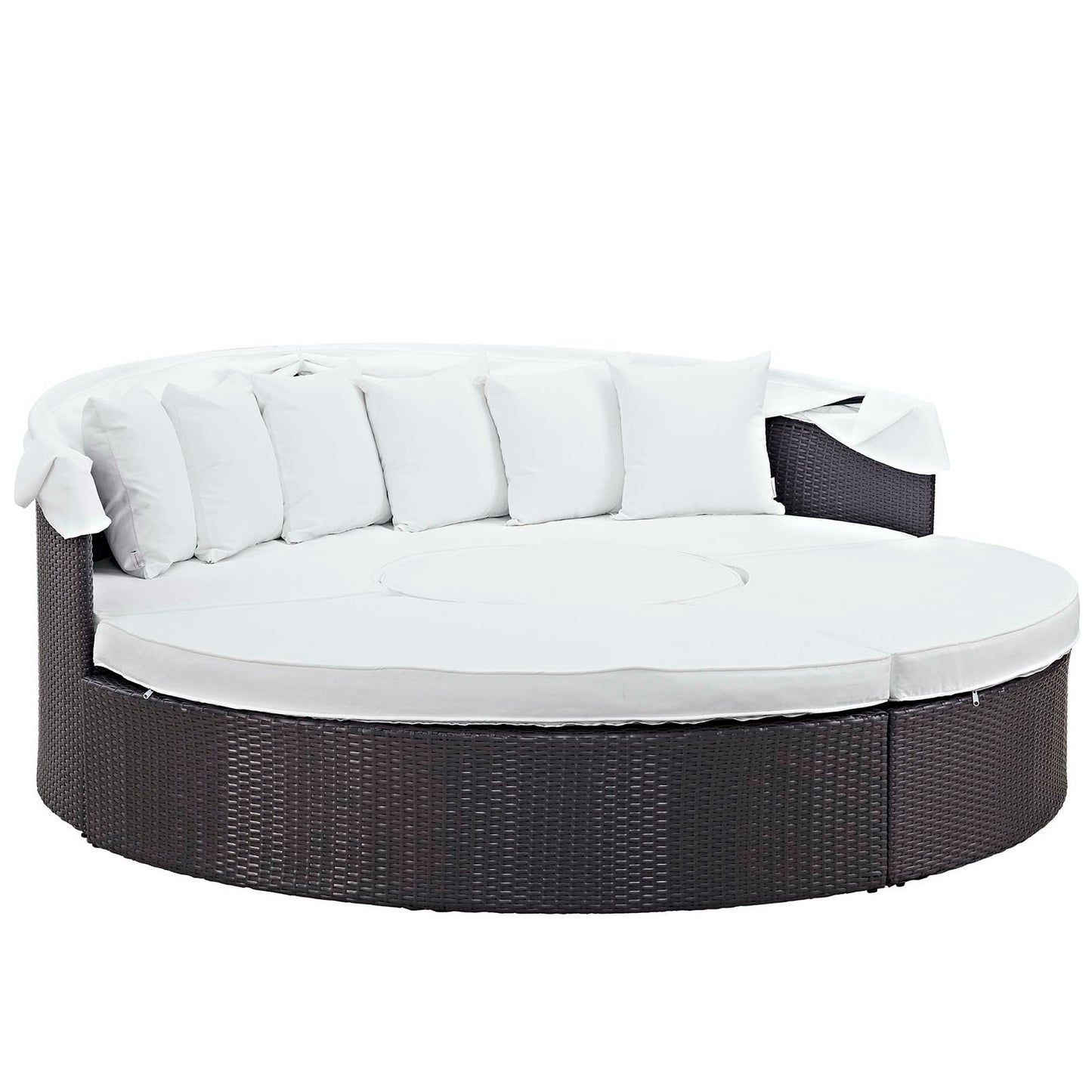 Modway Outlet Convene Outdoor Patio Wicker Rattan Canopy Sectional Daybed by Modway  Outdoor Furniture Furniture Espresso White - EEI-2173-EXP-WHI-SET