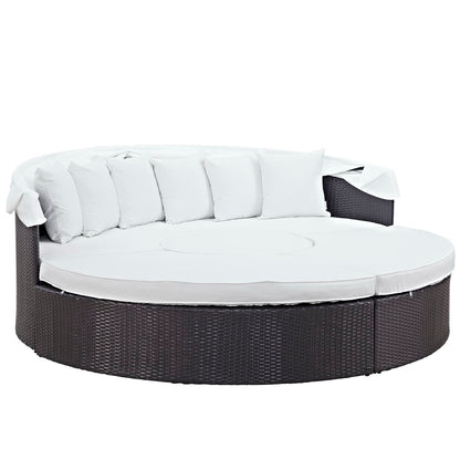 Modway Outlet Convene Outdoor Patio Wicker Rattan Canopy Sectional Daybed by Modway  Outdoor Furniture Furniture Espresso White - EEI-2173-EXP-WHI-SET