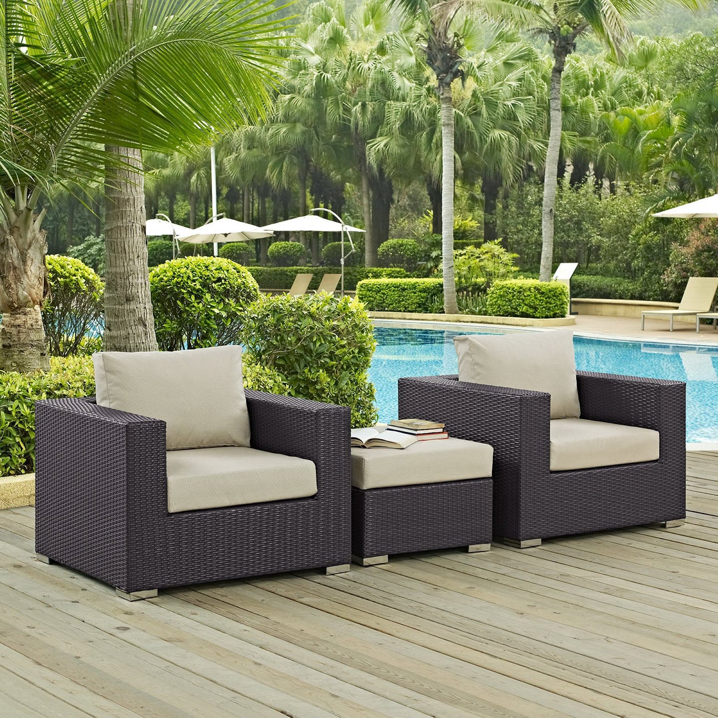 Modway - Convene 3 Piece Outdoor Patio Sofa Set by Modway  Outdoor Furniture Sofa Sectionals Brown - EEI-2174-EXP-BEI-SET