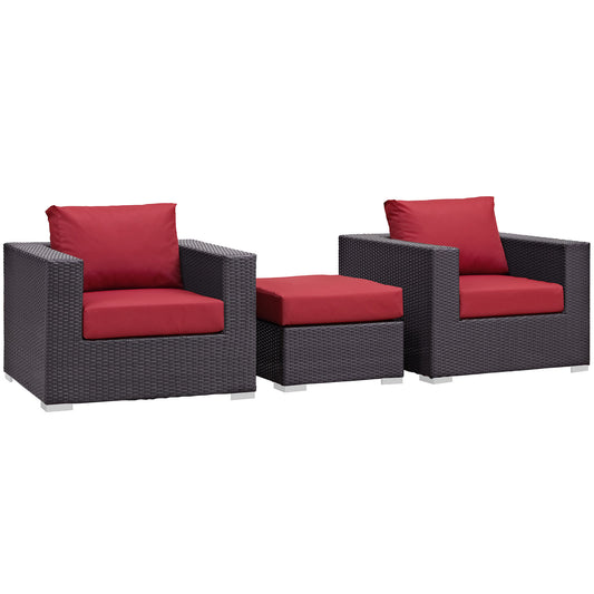 Modway Outlet Convene 3 Piece Outdoor Patio Sofa Set by Modway  Outdoor Furniture Furniture Espresso Red - EEI-2174-EXP-RED-SET