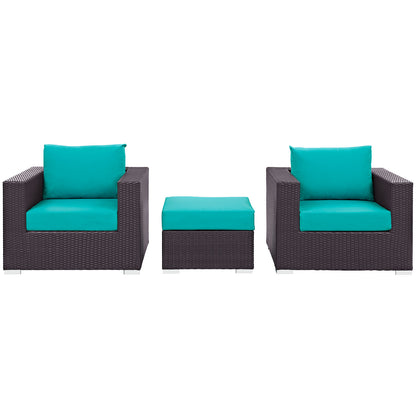 Modway Outlet Convene 3 Piece Outdoor Patio Sofa Set by Modway  Outdoor Furniture Furniture Espresso Turquoise - EEI-2174-EXP-TRQ-SET