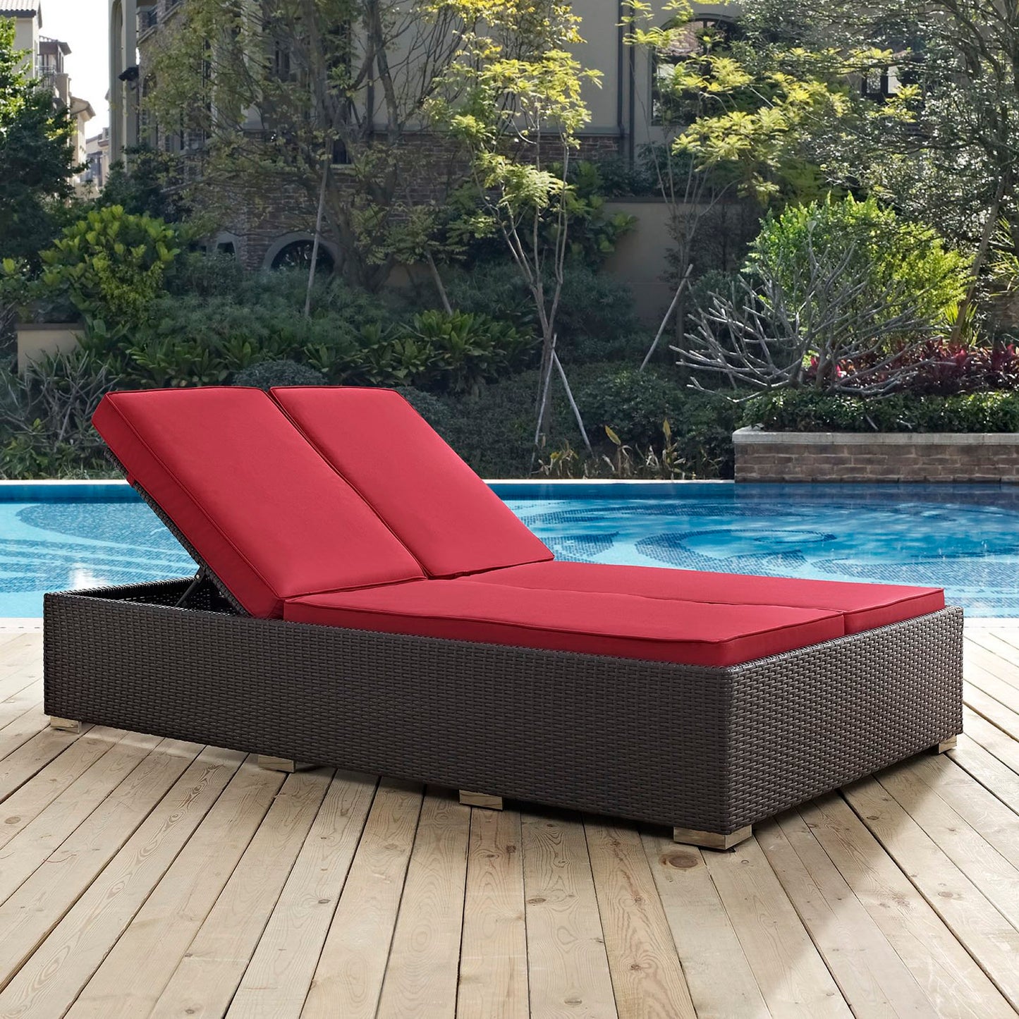 Modway Outlet Convene Double Outdoor Patio Chaise by Modway  Outdoor Furniture Furniture Espresso Red - EEI-2177-EXP-RED